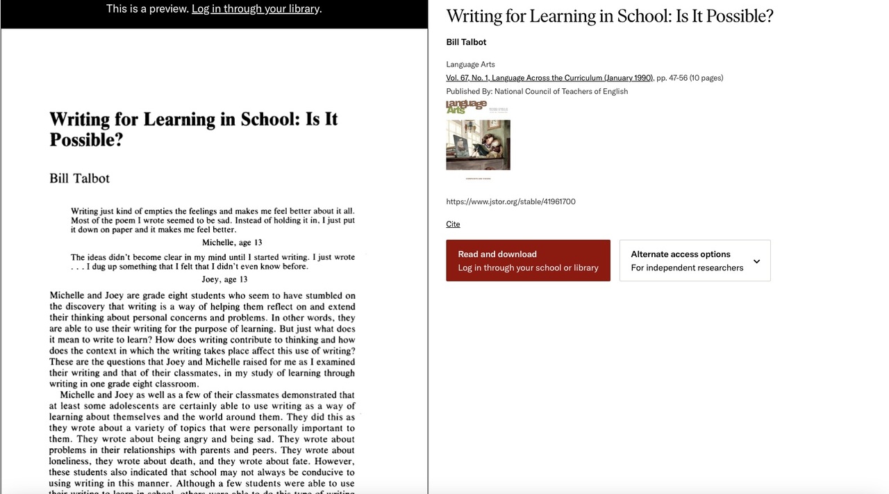 Writing for Learning in School: Is it Possible?